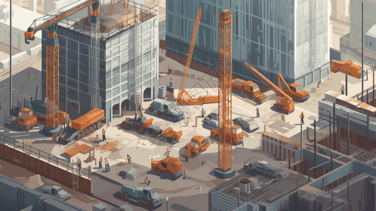 建筑工地施工现场平面插图背景图片