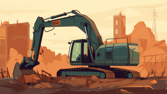 施工现场挖掘机的平面插图图片