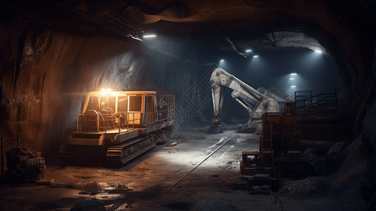 工人使用机械提取矿山资源高清图片