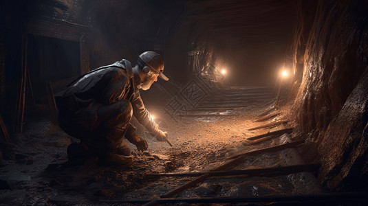 矿工在隧道中提取资源现场图片