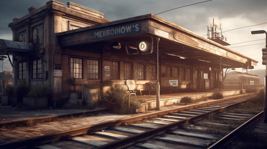 复古旧火车站3D概念图背景图片