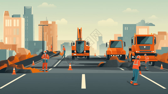 道路机械道路工程的平面插图插画