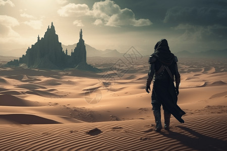 神秘沙漠中的动漫战士图片