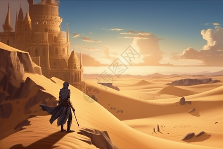 沙丘和古代遗址背景图片