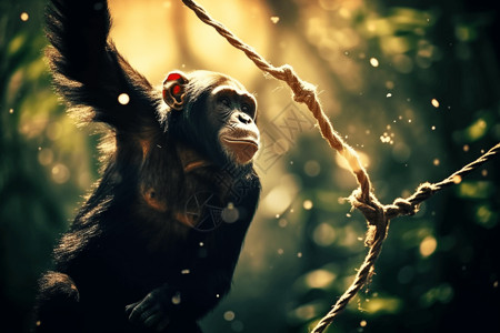树枝上的秋千野外树枝上的黑猩猩背景