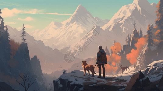 猎人站在山谷中背景图片