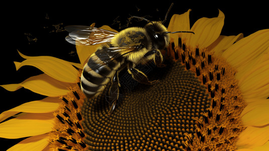 大黄蜂躺在向日葵上背景图片