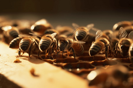 一群生产蜂蜜的蜜蜂高清图片