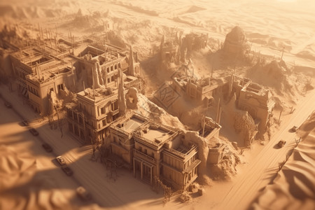 沙漠废墟荒废的城市建筑设计图片