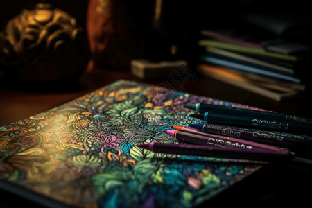 彩色画笔和本子背景图片