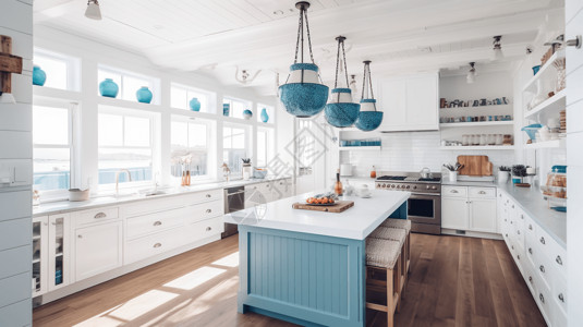 海洋风格厨房装饰背景图片