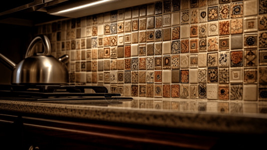 厨房里的方形瓷砖背景图片