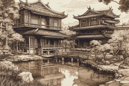 庭院里的中国阁楼图片