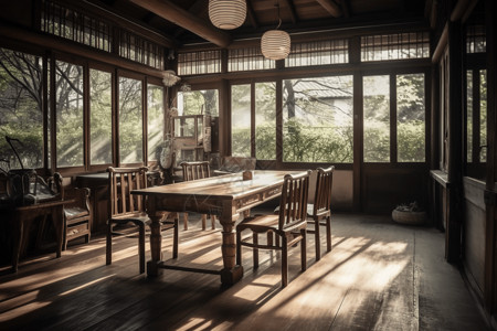 质朴的桌子质朴的林间茶馆背景