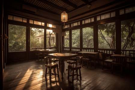 质朴的桌子质朴的木制茶馆背景