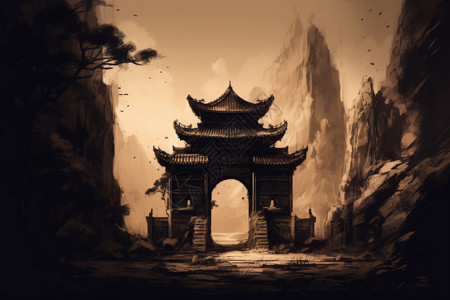 中国古代石门背景图片