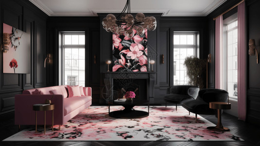 粉色的客厅装修图片