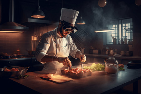 厨师使用VR饪食物插画