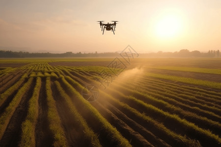 在农作物上喷洒肥料和农药的无人机图片