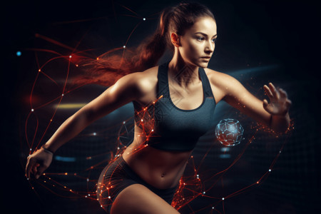 穿着运动服运动的女人利用5g和云计算进行实时性能分析的运动员设计图片
