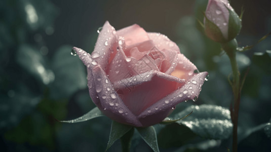 玫瑰花与它那晶莹的露珠背景图片