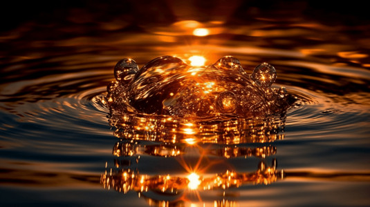 金色水滴漂浮水滴滴入水面背景