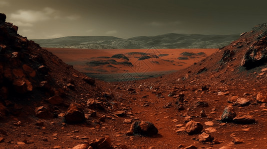 尘土飞溅火星上红色的岩石设计图片