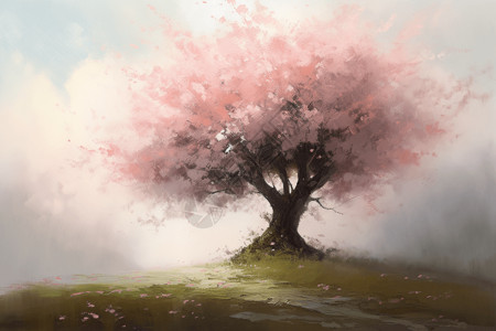 樱花树油画背景图片