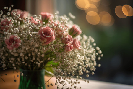在花瓶中玫瑰插在花瓶中的花束背景