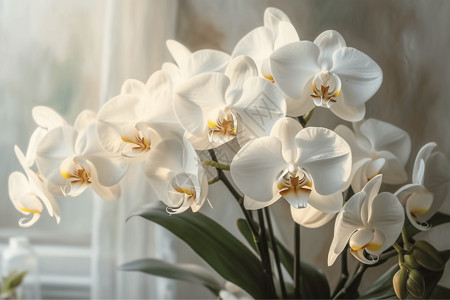 一束精致的白色兰花。图片