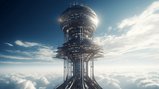 高耸的云天空中的电梯设计图片