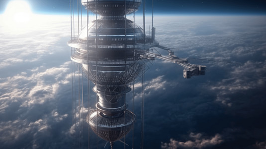 大气层中的太空电梯背景图片