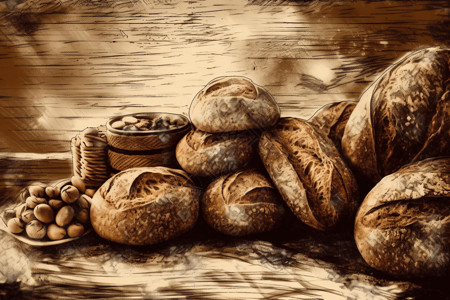 乡村面包香喷喷的面包插画