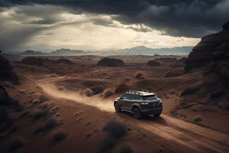 吉普勒吉普汽车穿越沙漠背景