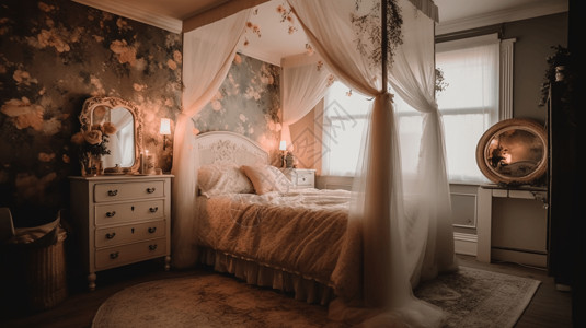 梦幻床卧室背景图片