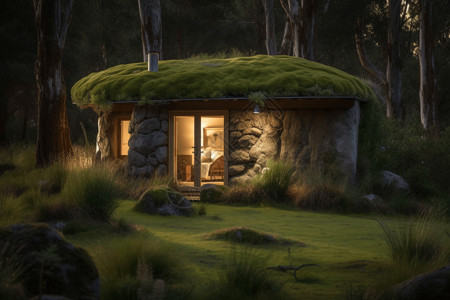 石头DIY森林里的房子设计图片