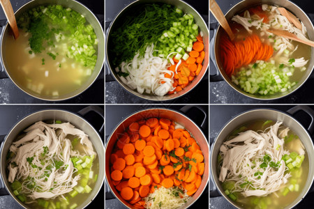 海参汤面丰富的绿叶菜设计图片