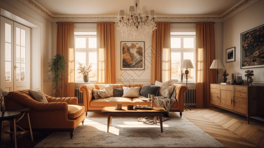 原木复古风设计的客厅背景图片