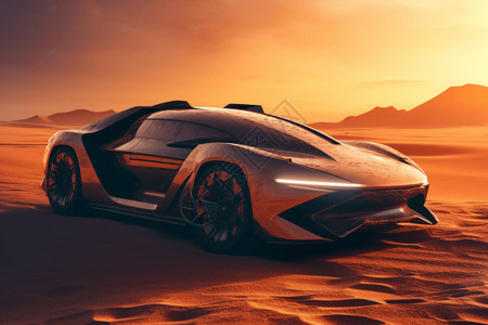橙色日落与未来汽车背景图片