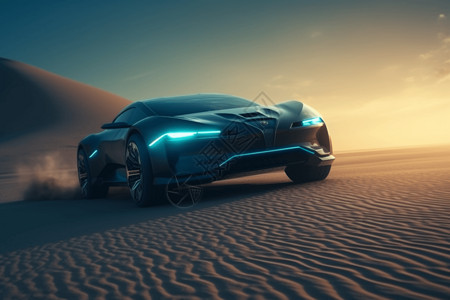 沙丘上的纯电汽车背景图片