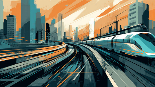 城市基础设施大都市城市轨道交通插画