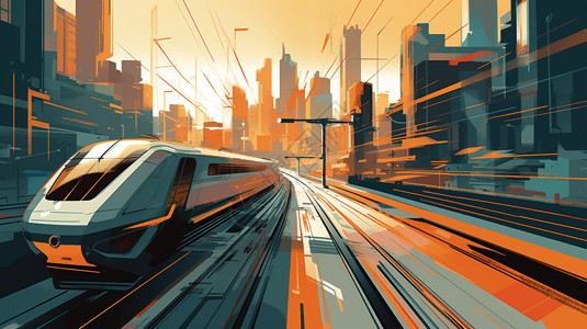 行驶的地铁城市轨道交通插画