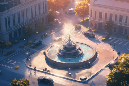 城市中心的喷泉背景图片