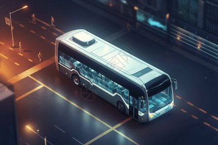 城市街道俯视图未来科技公交车插画