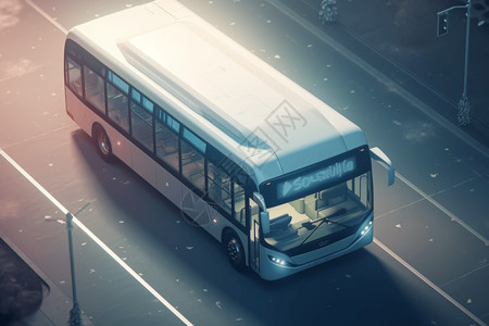 城市街道俯视图电动公交车俯视图插画
