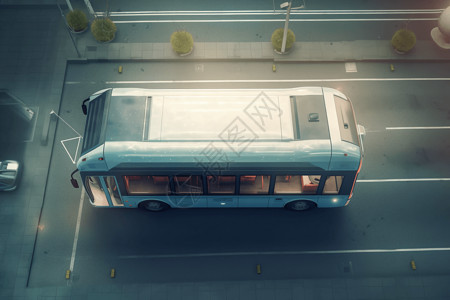 城市街道俯视图电动公交汽车插画