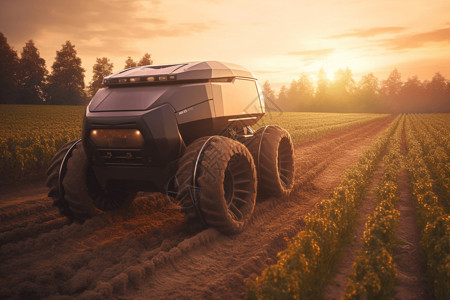 自动驾驶未来机器在农田中作业灌溉高清图片