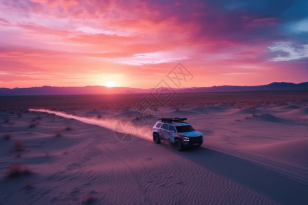 自动驾驶汽车穿越沙漠景观图片