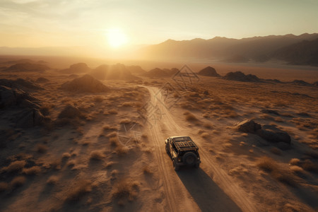 沙漠中越野车广阔荒野中的电动越野车设计图片