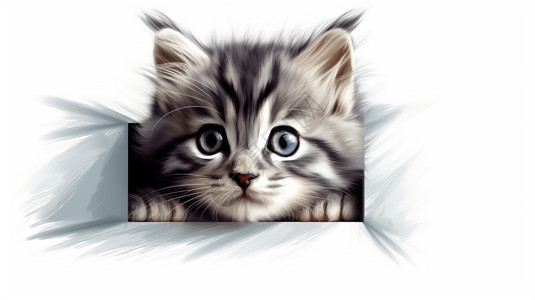 一只蓬松的灰色小猫图片